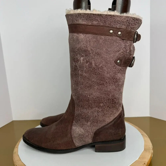 Matisse Parker Brown Leather Mid-Calf Plush Shearling Boots Sz 9.5 Winter Boho - Picture 3 of 9